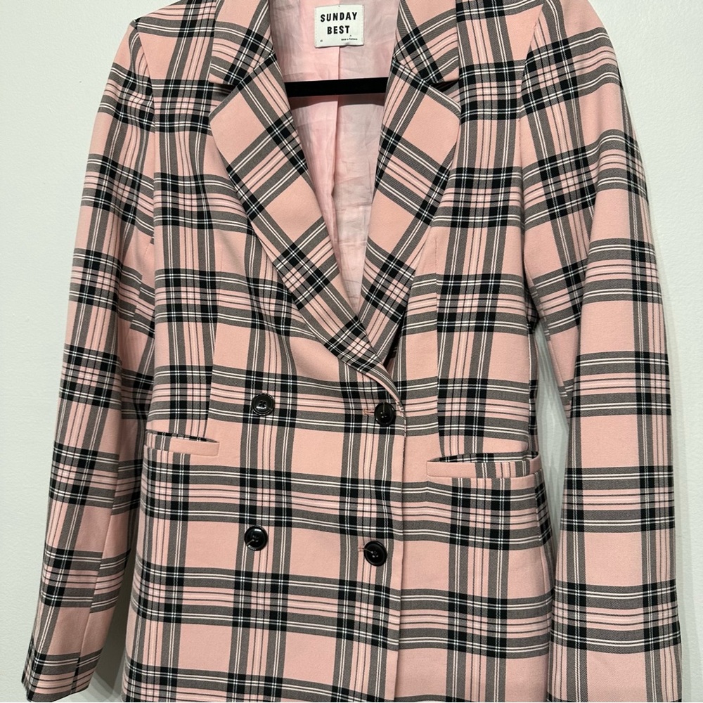 Sunday Best Aritzia Galt Checkered Plaid Double Breasted Blazer Jacket - Picture 5 of 10